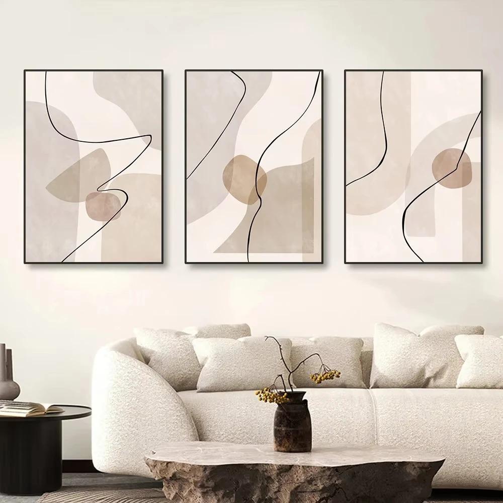 Abstract Geometry Bohemian Beige Line Wall Art Canvas Painting Modern Posters And Prints Living Room Interior Decoration