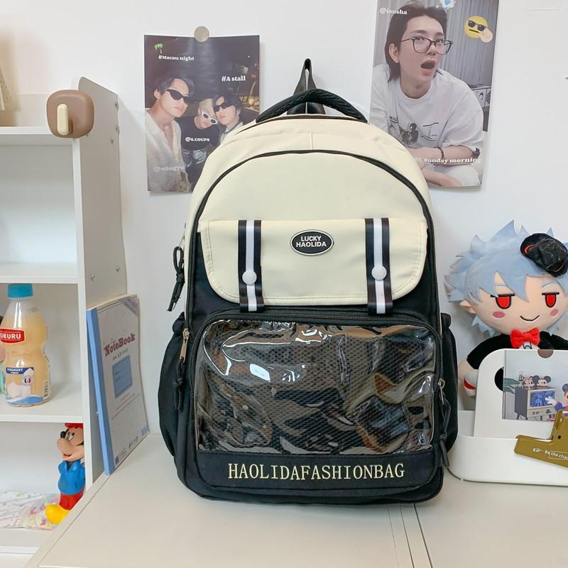 ins bar pain bag contrasting color schoolbag middle school student backpack large capacity college style transparent schoolbag