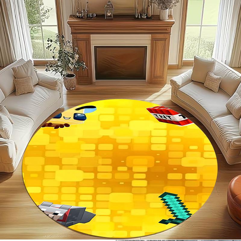Minecraft Print Round Rug, Washable Floor Carpet, For Entryway Dorm Laundry Room Office Study, Home Decor Birthday Christmas Gift