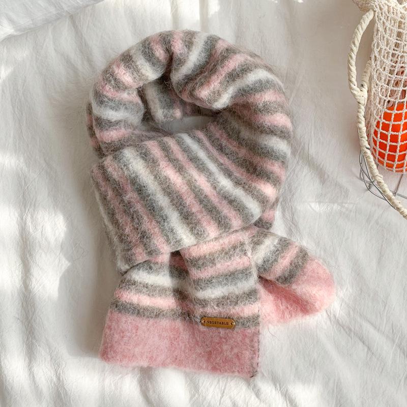Winter thickened velvet, cold-proof, warm, comfortable and breathable scarf, simple and versatile striped jacquard neck protection scarf