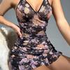 INS style, floral print suspender skirt, erotic pure desire style, luxurious temptation backless dress