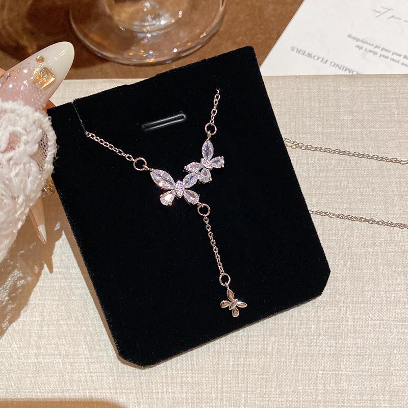 Fashion Jewelry Necklace Cubic Zirconia Sparkling Cubic Zirconia Necklace Butterfly Pendant Necklace Color-Retaining For Parties