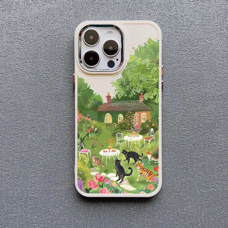 Flower Tree Kitten Silicone Phone Case For iPhone 12 11 Pro Max 16 15 14 13 Pro Max Plus X XR XS 7 8 Plus SE2 Shockproof Covers