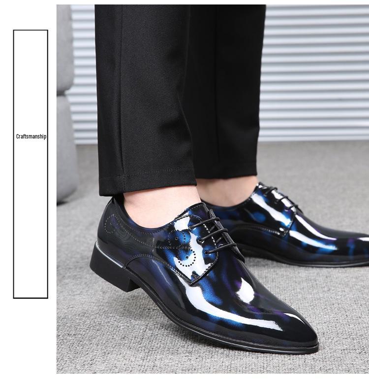 Męskie buty wizytowe ze sznurowaniem ze skóry lakierowanej ze szpicem w dużych rozmiarach