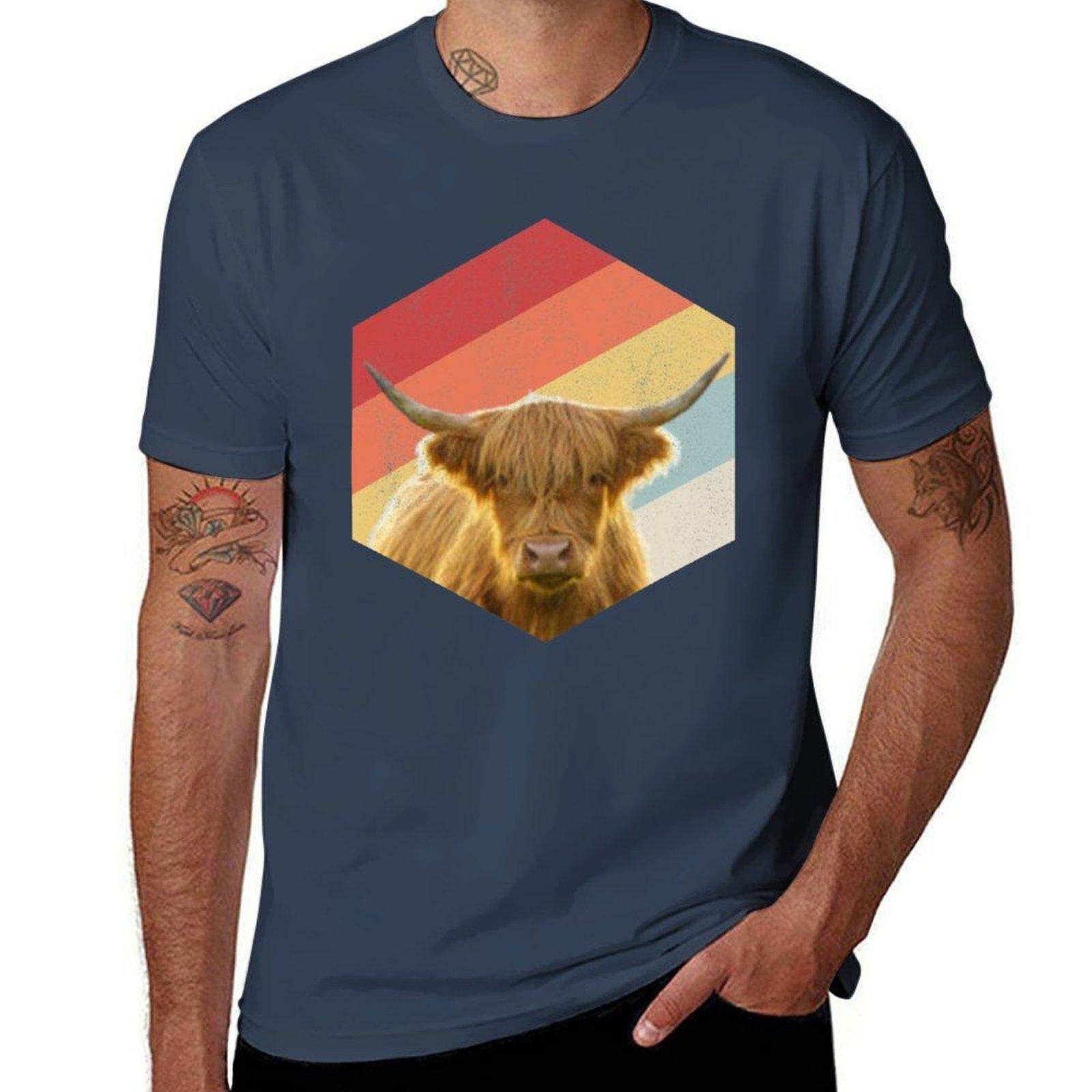 highland cow art retro vintage highland cattle gifts TShirt Trendy Casual Short Sleeve Shirt S