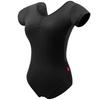 Womens Ballet Leotard With Deep V Neck Lace Trim Short Sleeve Adult Dance Training Performance