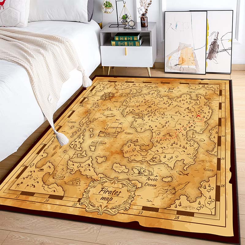15 Sizes Antique Pirate Treasure Map Carpet Rug for Bedroom Living Room Boho Decor Children's Crawling Mat College Dorm Decor