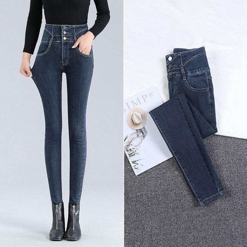 

New 2025 Women s High-Waisted Slim-Fit Jeans with Abdomen Tucking, Nine-Point Length, for Spring and Autumn. XXL сірий колір/синій