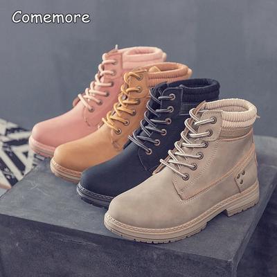 Fashion Comemore Women Ankle Boots Low Platform Short Boot Lace-Up Ladies Black Shoes Winter Woman 2025 Low Heels Spring Autumn New 42