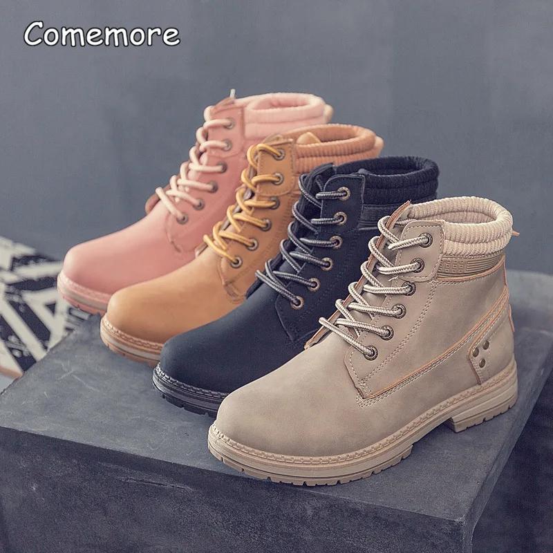 Fashion Comemore Women Ankle Boots Low Platform Short Boot Lace-Up Ladies Black Shoes Winter Woman 2025 Low Heels Spring Autumn New 42