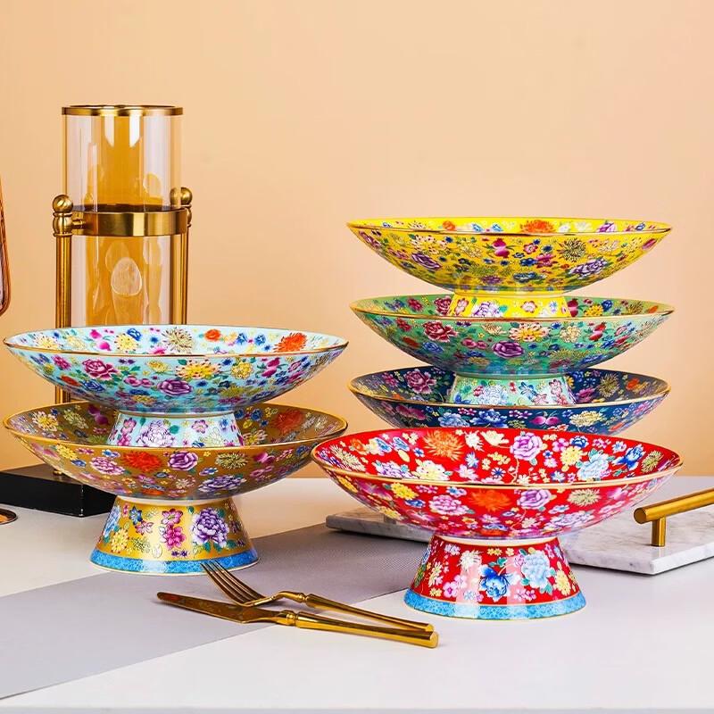 Jiagu Sitang Opulent Floral Bone China High-Footed Fruit Plate