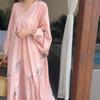 Korean Chic Vacation Style Dress Women Loose Casual Bat Sleeve V-neck Ink Print Design Retro Spring Summer Fashion