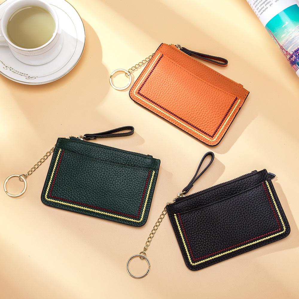 Fashion Change Bag Women's, Contrasting Colors Multi-function Ultra-thin Cowhide Keychain Bag Mini Small Wallet Ins Tide
