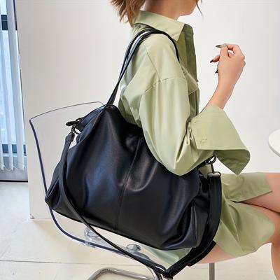 Grands sacs à bandoulière noirs pour femmes, grand sac de shopping, couleur unie, sac à main en cuir souple de qualité, sac fourre-tout de voyage pour femme