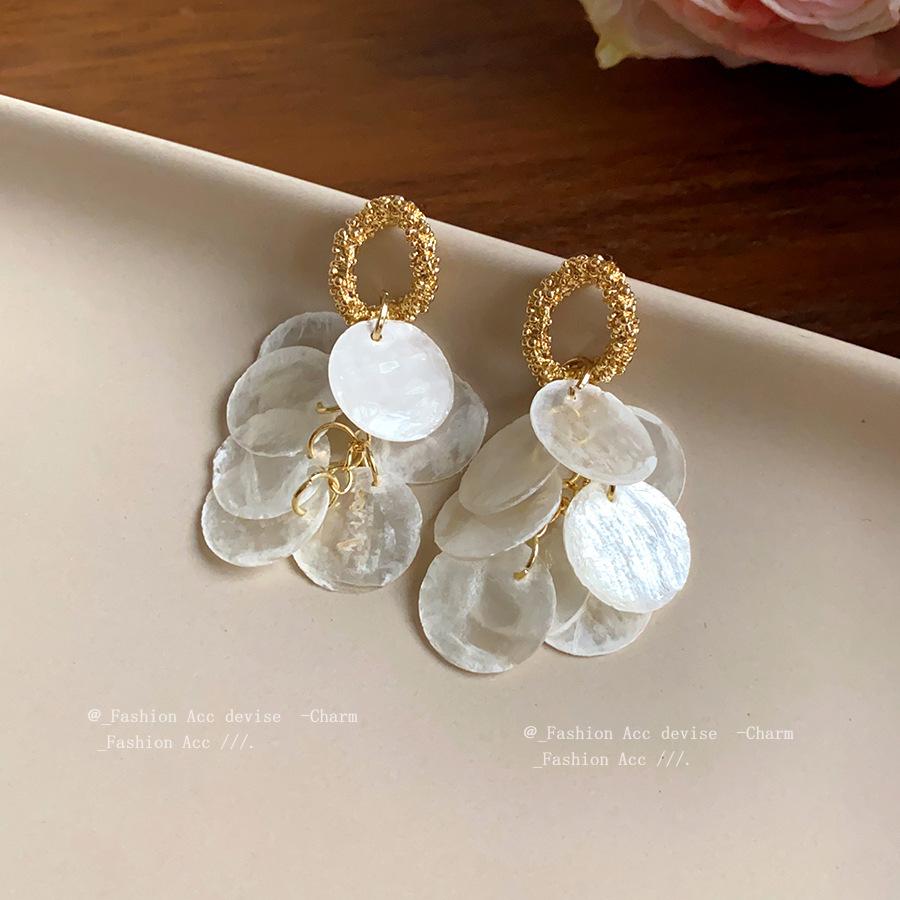 Silver Needle Geometric Shell Fringed Earrings French Exquisite Temperament Earrings Women's Elegant Fashion Earrings Design Sense Niche