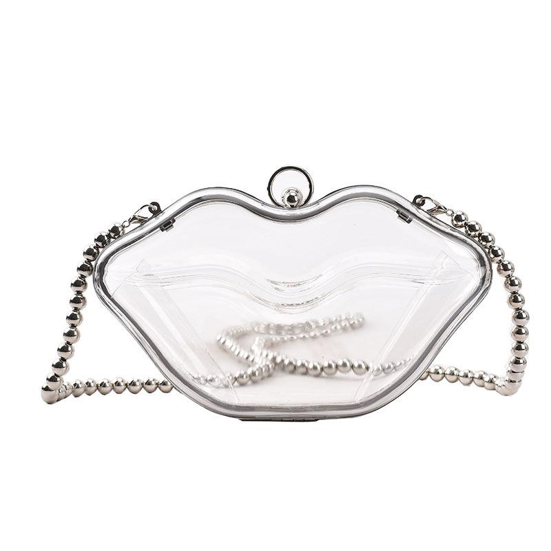 Personality funny creative lip bag 2025 Korean version ins girl glossy chain one shoulder crossbody transparent jelly bag