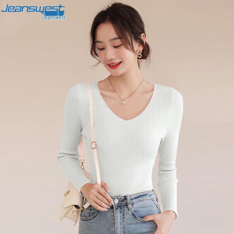 JEANSWEST Women's Slim V-Neck Long Sleeve Knit Top