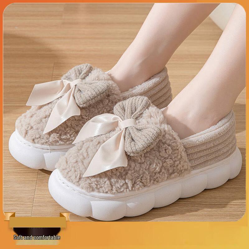 Xie Baile Bowknot Warm Home Slippers 36-37
