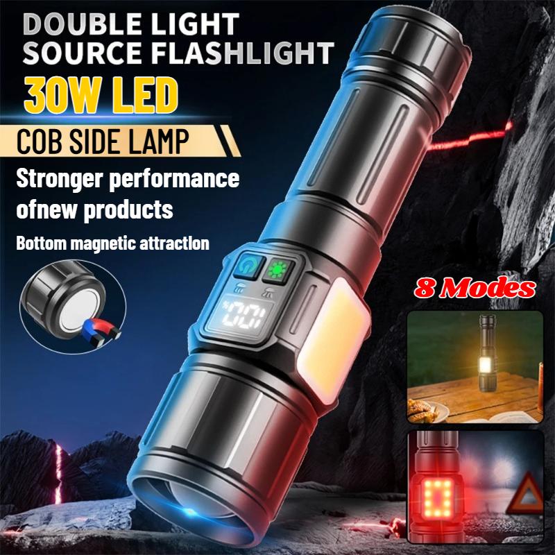8 Lighting Modes Long-range Lighting Torch High Power LED Flashlight Powerful COB Side Light Lantern USB Rechargeable Camping Lamp Waterproof