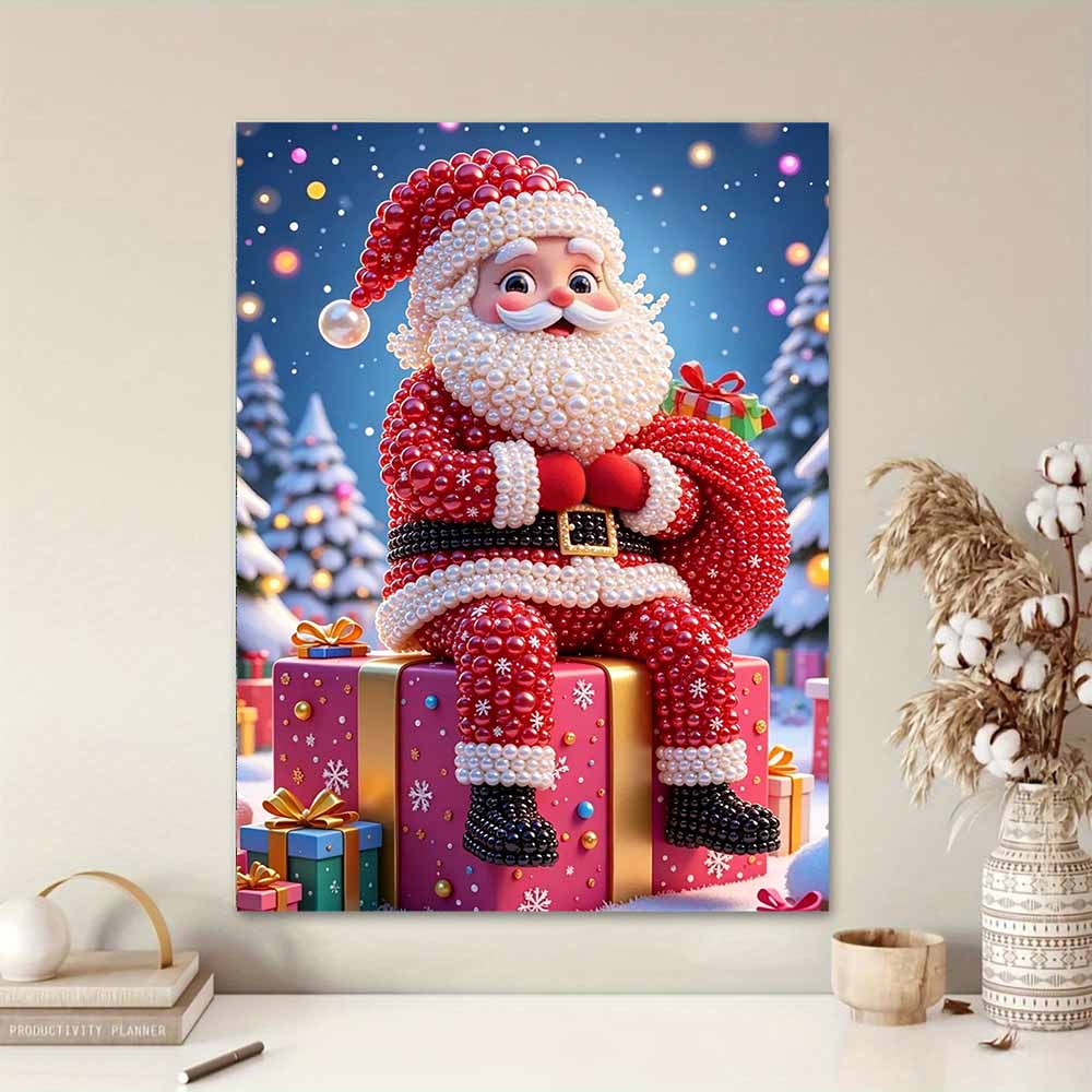 Pearl Painting DIY Kit Christmas Santa Claus Frameless Handmade Bead Canvas Art Creative Leisure Craft for Bedroom Living Room Festive Decor