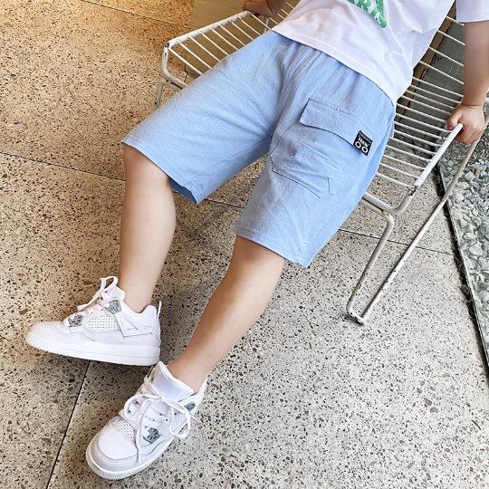 Children's Summer Thin Loose Five Quarter Shorts, Solid Color Casual Mid Waist Work Pants for Children
