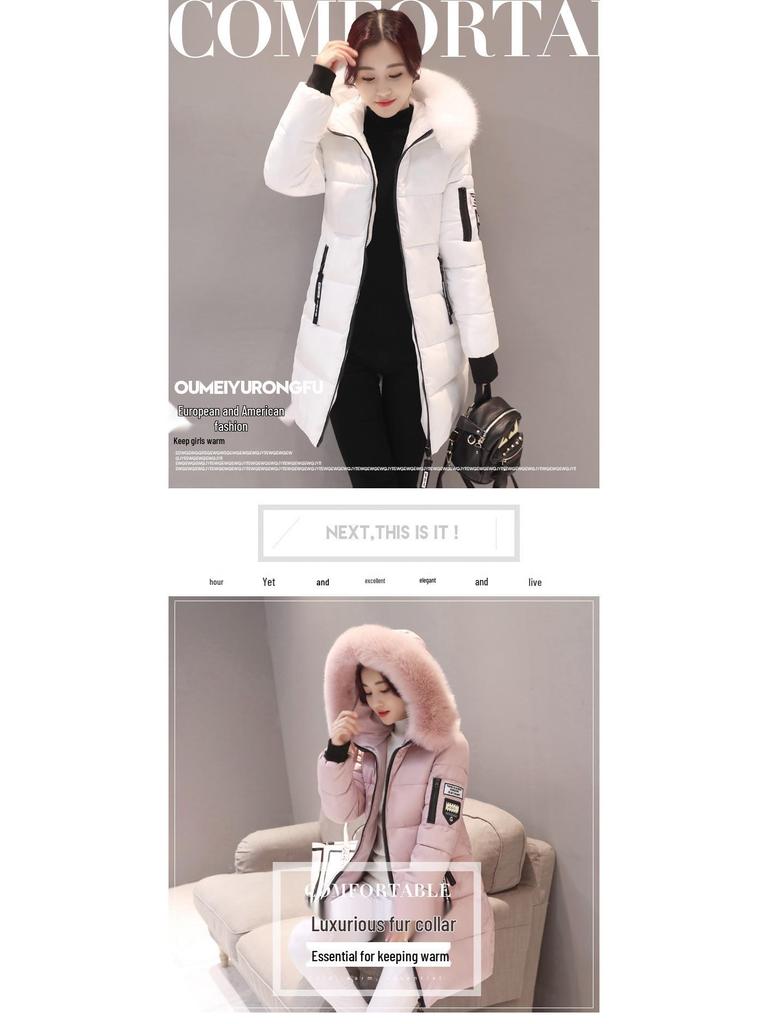Women's Mid-Length Korean Style Hooded Cotton Coat - Winter Fashion, Slim Fit, Large Size