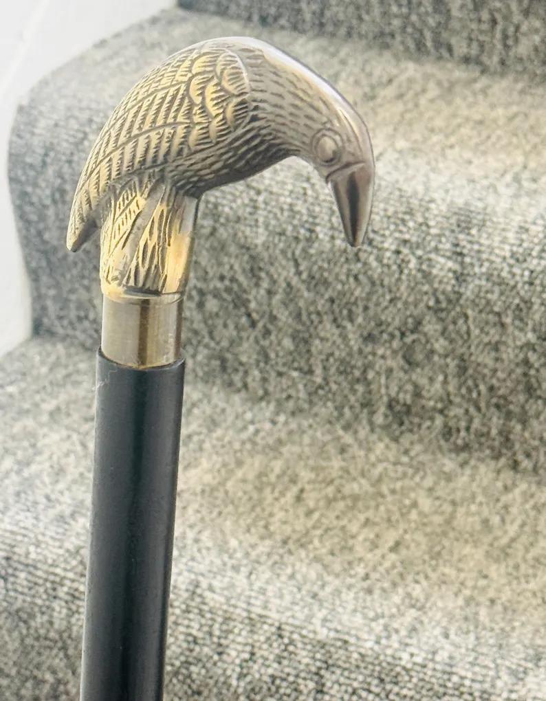 Brass Raven Crow Handle Designer Black Wooden Walking Stick Cane Gift