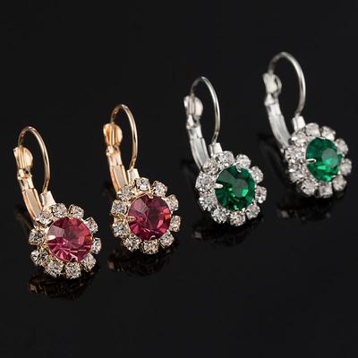 Exquisite Inlaid Diamond Round Pendant Earrings – Japanese & Korean Style