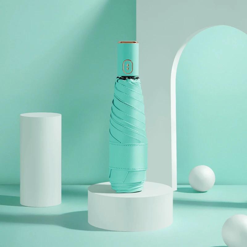 

Мини-автоматический зонт для женщин, защита от ультрафиолета, ветрозащитный сильный портативный карманный маленький зонтик, UPF50 + светло-зеленый