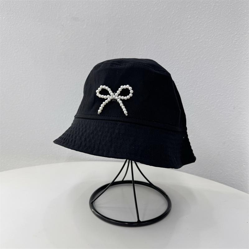 

Style Hat Versatile Sweet Pearl Bow Womens Sunshade Fishermans Hatscaps чорний