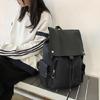 Versatile Student PU Backpack Water Resistant Large Flap Cover Drawstring Daypack School Book Bag for Daily Essential