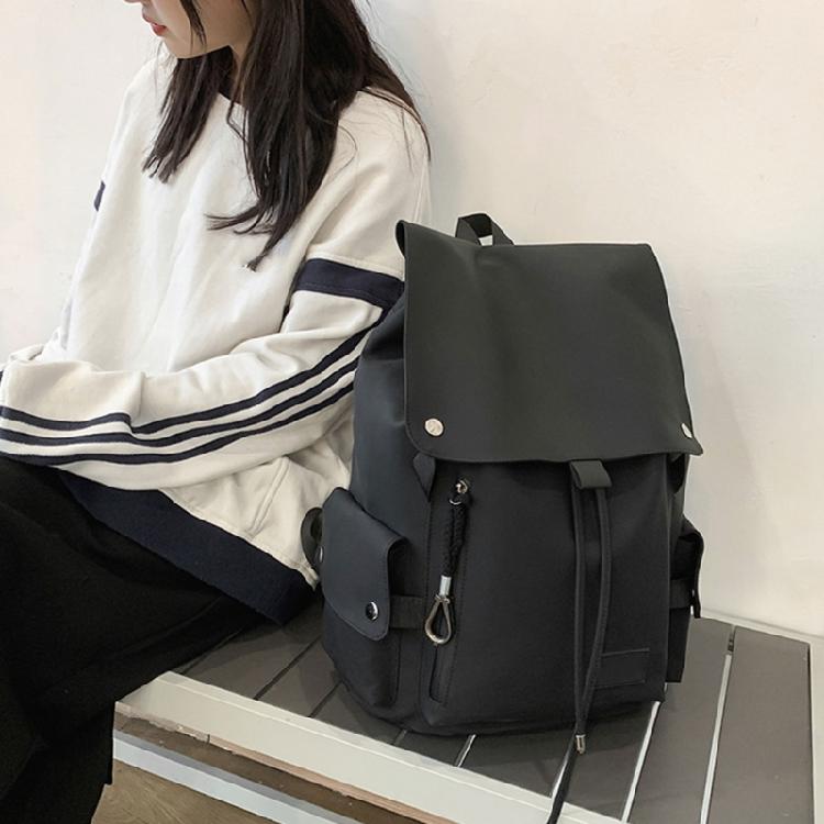 Versatile Student PU Backpack Water Resistant Large Flap Cover Drawstring Daypack School Book Bag for Daily Essential