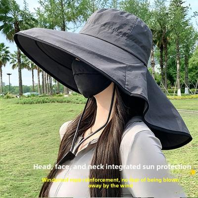 Women Summer Wide Brim Fisherman Hat, Neck Protection Shawl Sun Hat, Outdoor Breathable Fashion Casual UV Protection Visor Cap