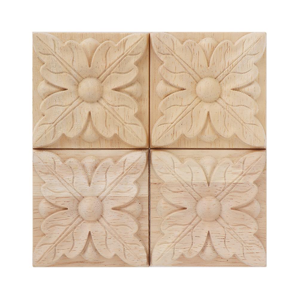 

4Pcs Carving Checkered Applique Unpainted Decal for Furniture Decoration (A)