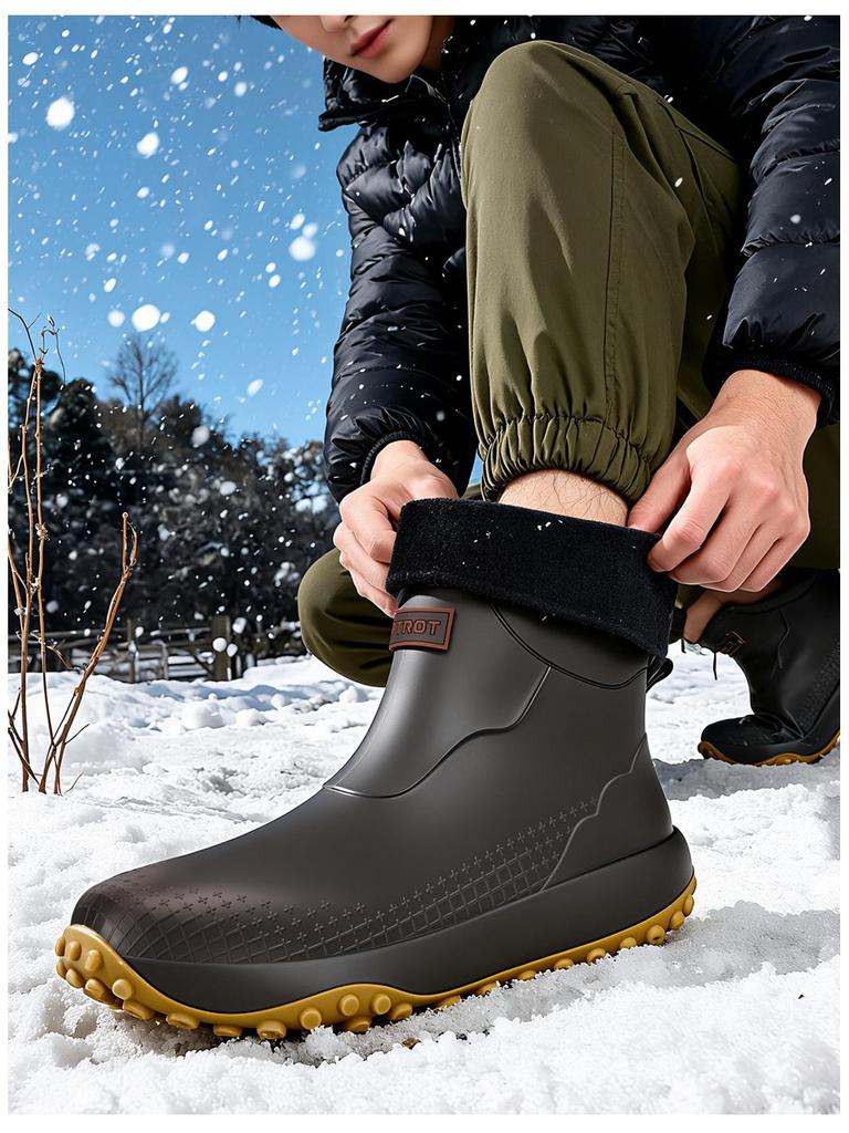 Men's & Women's Non-Slip Waterproof Short Rain Boots with Cotton Lining for Outdoor Use