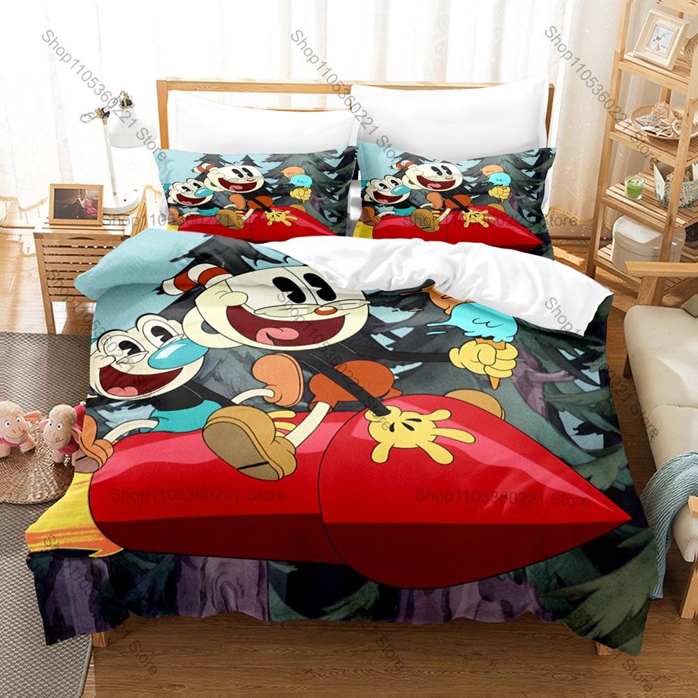 Fajny Klasyczny Run And Gun Cuphead Merch Zestaw Poszew na Kołdrę 1 Poszewka na Kołdrę + 2 Poszewki na Poduszki Miękka Mikrofibra