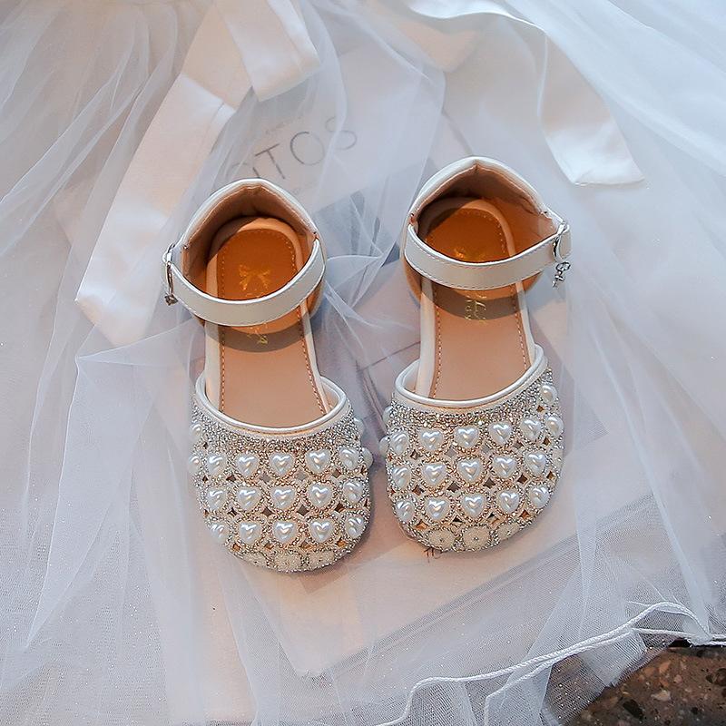 New Spring and Summer Sandals for Girls, Pearl Children's Shoes, Shiny Rhinestone Korean Style Fashionable Dance Princess Shoes