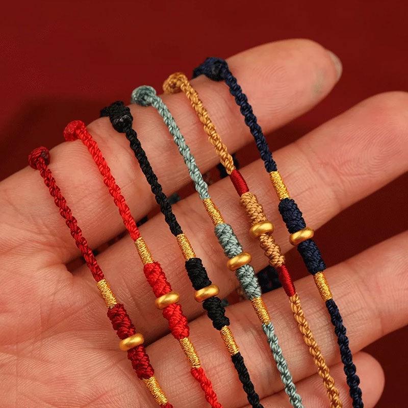 Gold 999 Abacus Bead Red String Bracelet for Year of the Rat - Couple Style for Traffic Drivers