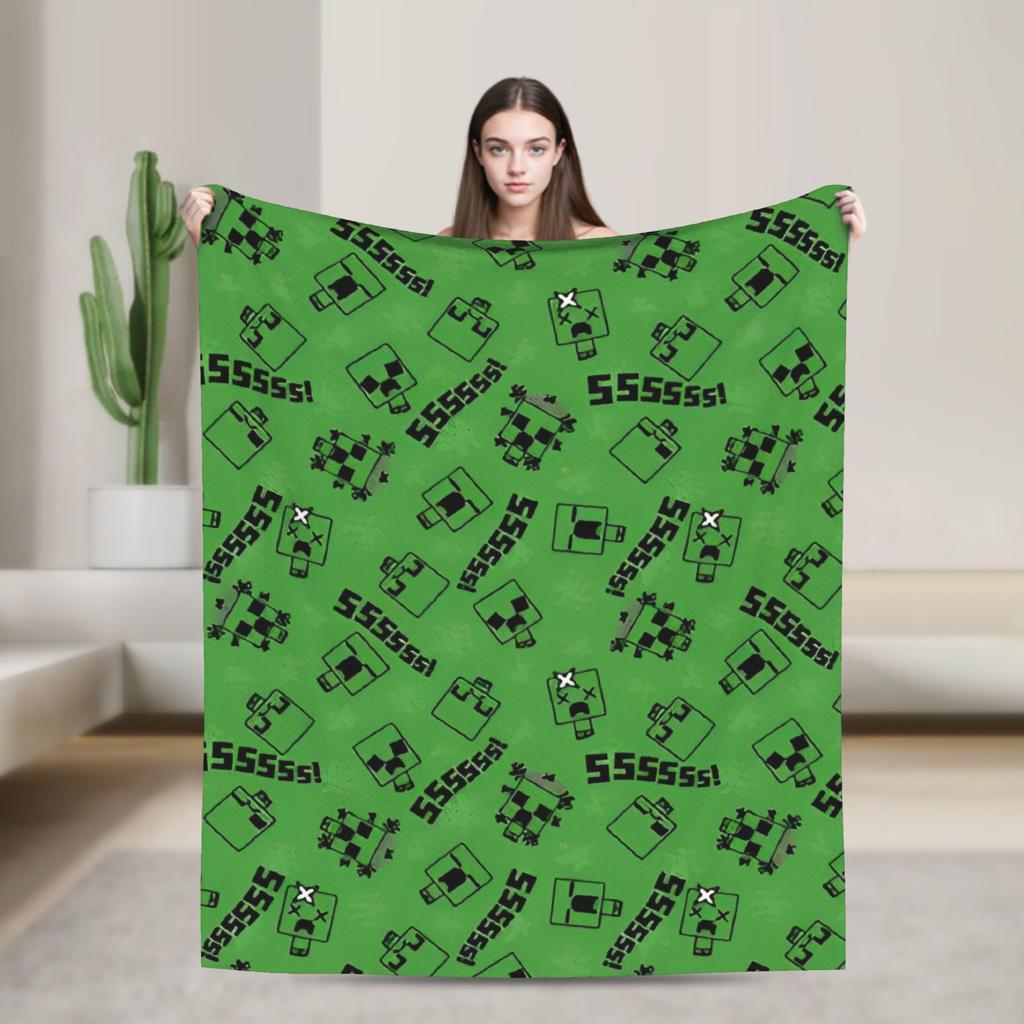 Creeper Big Face Videogame  Blanket Game Flannel Funny Warm Throw Blankets for Bedding Lounge Spring Autumn