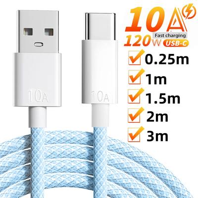 Câble de données tressé USB Type C à charge rapide 120W Câble d'extension haute vitesse TypeC USB 0,25-3M pour IPhone 16 Android Caméra Universel