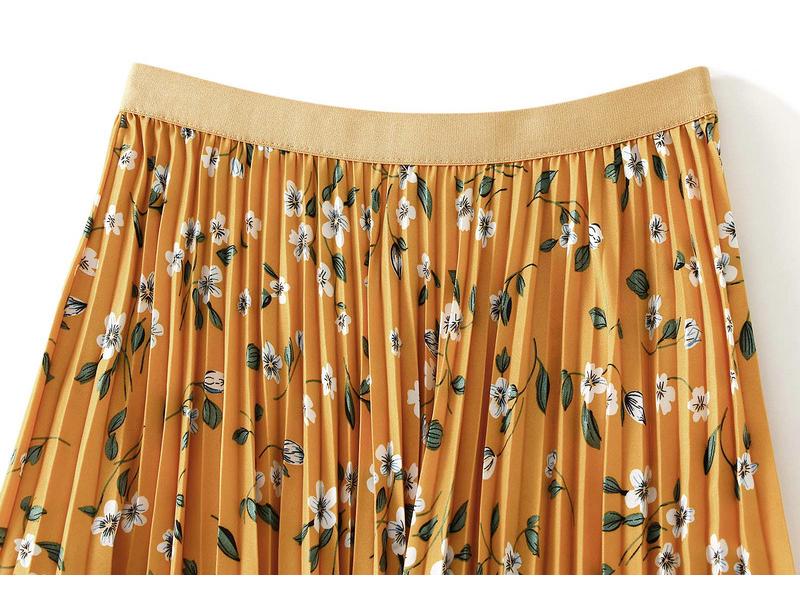 Women's High Waist Floral Pleated Midi Skirt for Spring/Summer 2026 - A-line with Wide Hem (D9908)