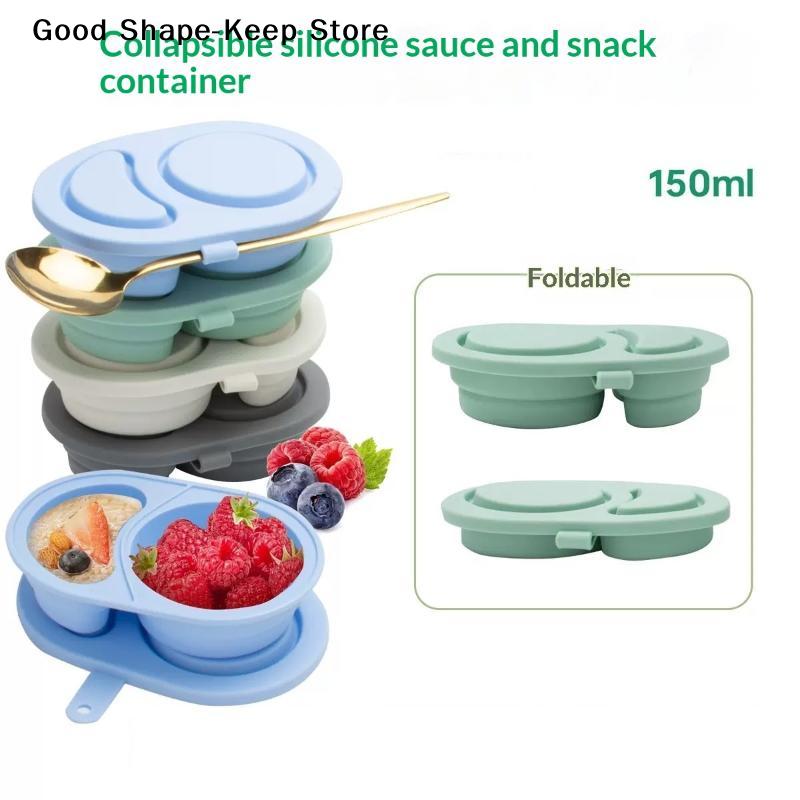 Reusable Snackle Box Containers Silicone Snack Containers With Lids Foldable Double Compartment Condiment Bowls Kitchen Gadgets