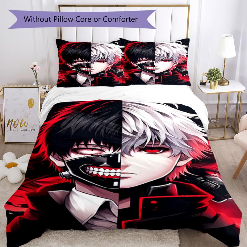 3pcs Tokyo Ghoul Bedding Set Duvet Cover Closure Includes 1 Duvet Cover & 2 Pillowcases, Soft and Comfortable for All Seasons.