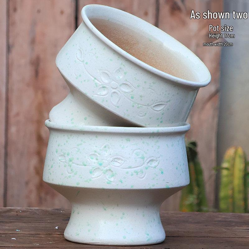 Handmade Embossed Rose Ceramic Pot for Succulents - Tall, Breathable Coarse Pottery Planter