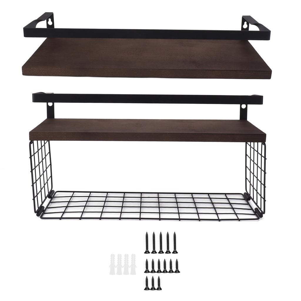 2 Set Wall Mounted Storage Shelves Bathroom Metal Wire Rustic Floating Shelf for Kitchen Office
