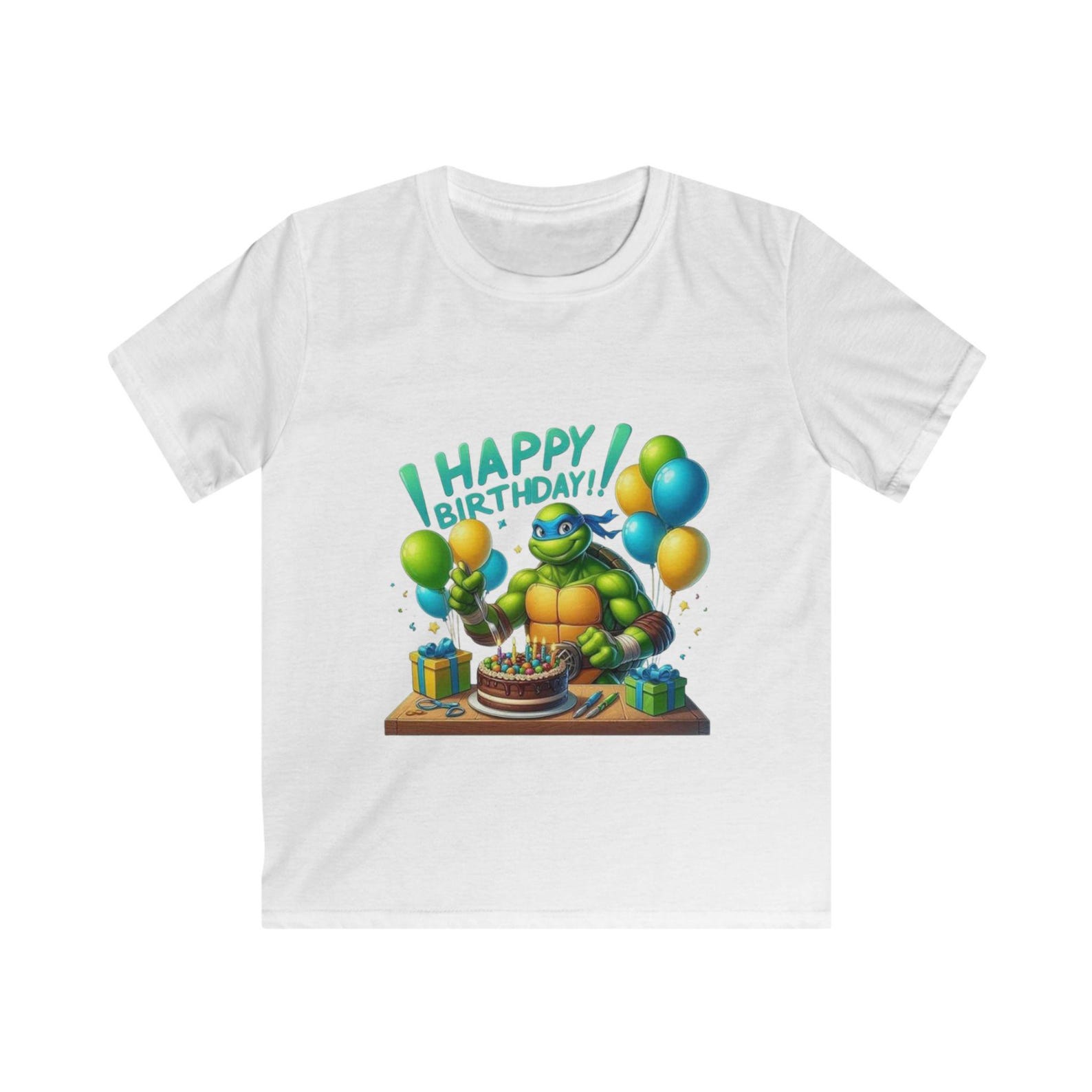 Teenage Turtle Happy Birthday Kids Tee | Birthday Cake, Balloons 160