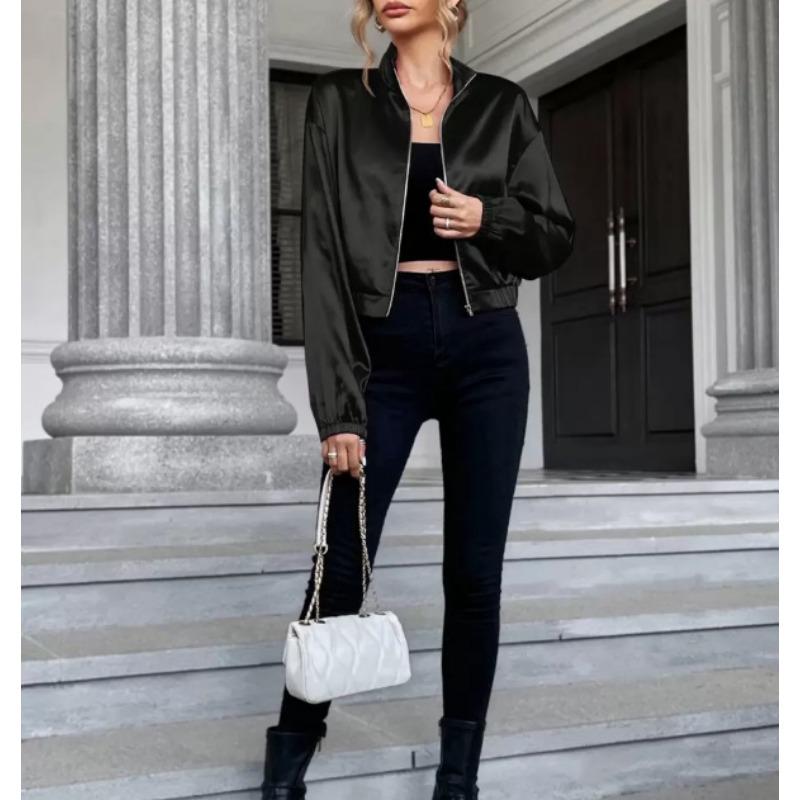 Women S Casual Loose Long Sleeve Baseball Jacket With Zipper