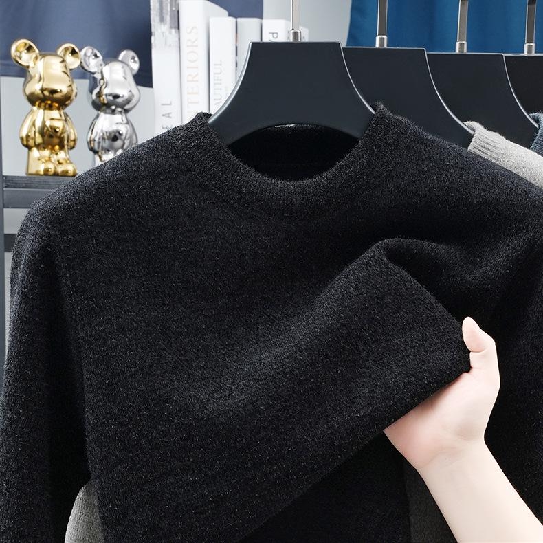 2025 Winter Men's High-End Fashion Knitted Sweater, Plus Velvet Thickened Long Sleeve Base Layer
