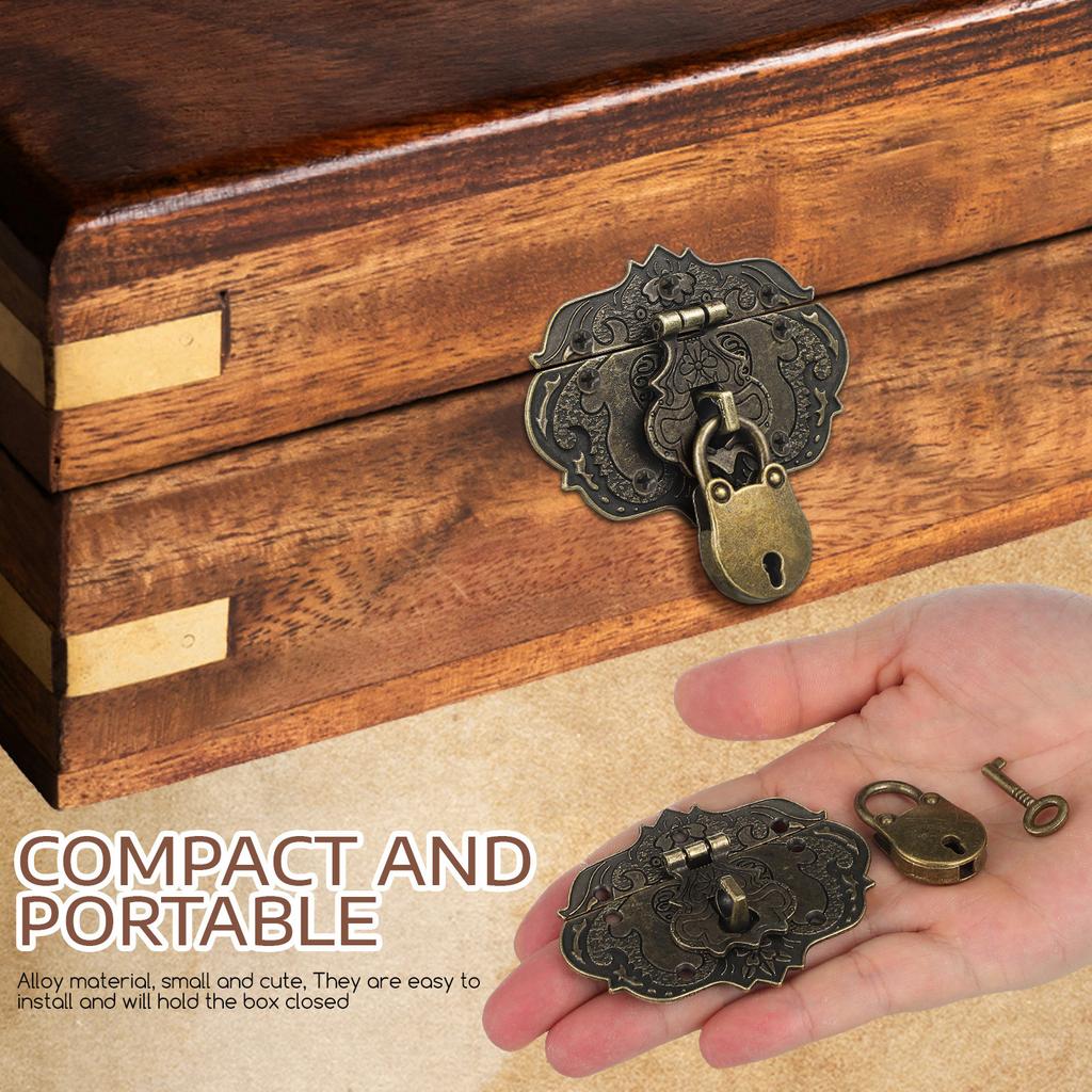 1Set Vintage Wooden Box Hasp Lock Decorative Clasp Latch Jewelry Gift Box Buckle Small Metal Hasp for Packaging Accessory