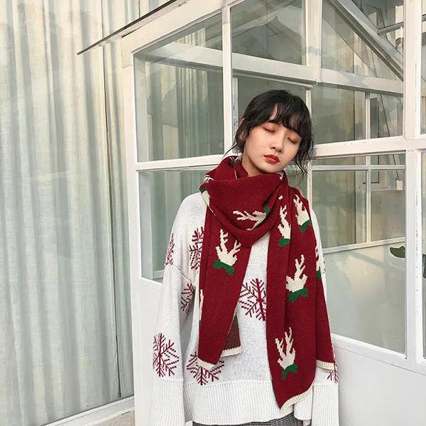 Christmas Gift Japanese Style Knitted Wool Scarfs Women's Autumn and Winter Korean Style Long Thickened All-match Scarfs